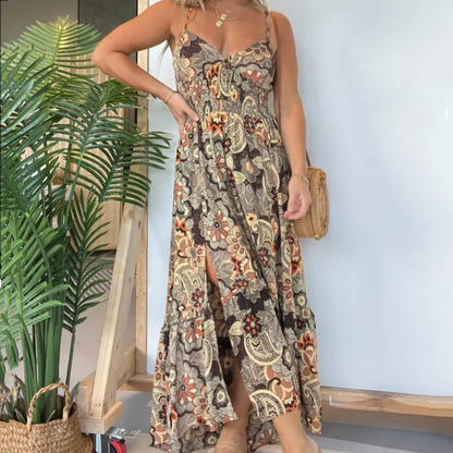 💕Limited Time Offer 39% OFF💕Women’s Sexy Spaghetti Strap Floral Print Long Dress