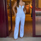 Women's Slim Sexy Strapless Zipper Pocket Jumpsuit