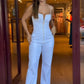 Women's Slim Sexy Strapless Zipper Pocket Jumpsuit