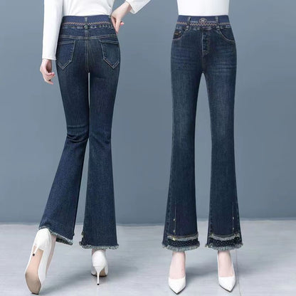 [Women’s Gift] Women's Elastic Waist Stretch Slim Fit Flare Jeans